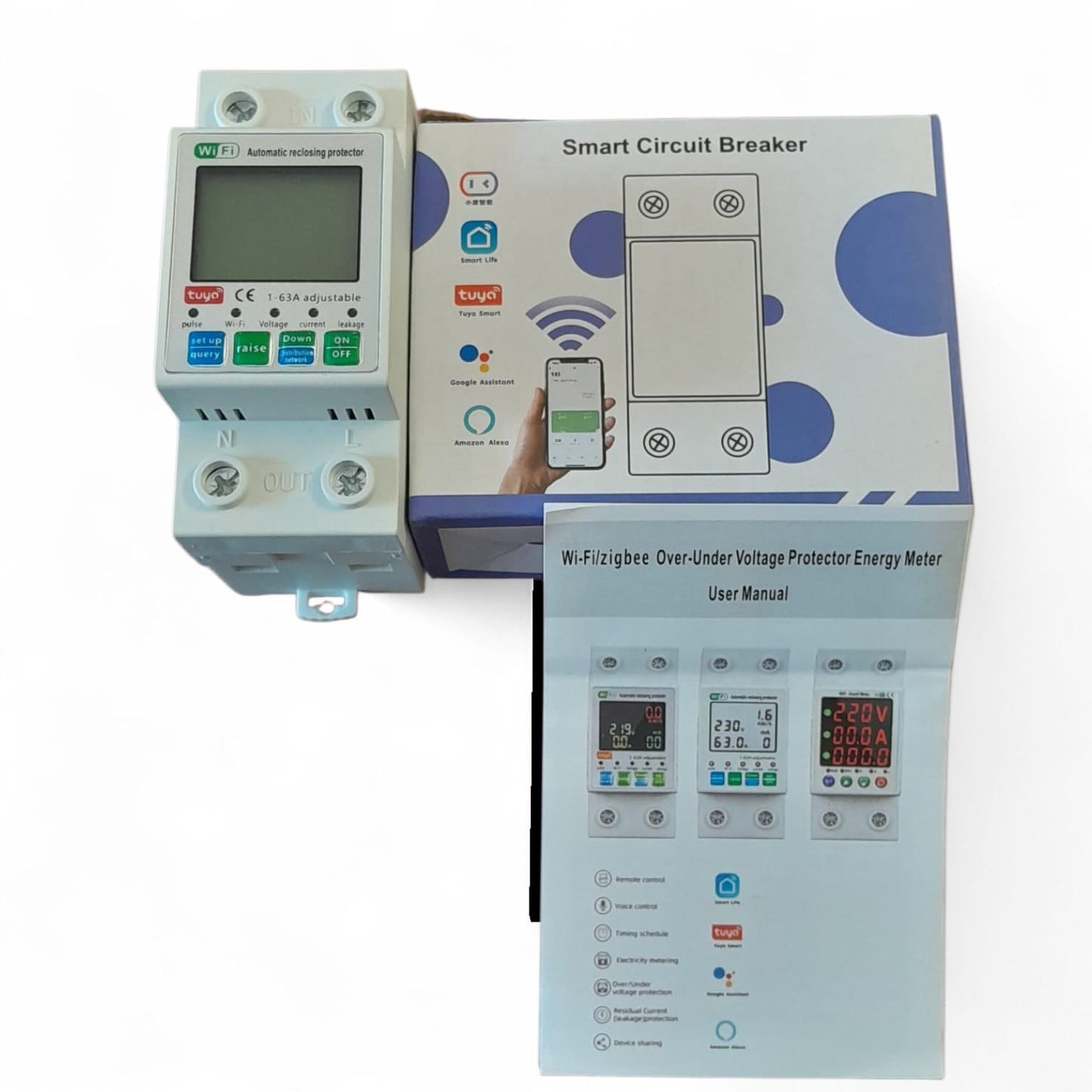 TUYA WiFi Prepaid Meter Smart Meter Power Monitor Smart Circuit Breaker Over Under Voltage Protector 2P 63A leakage protection