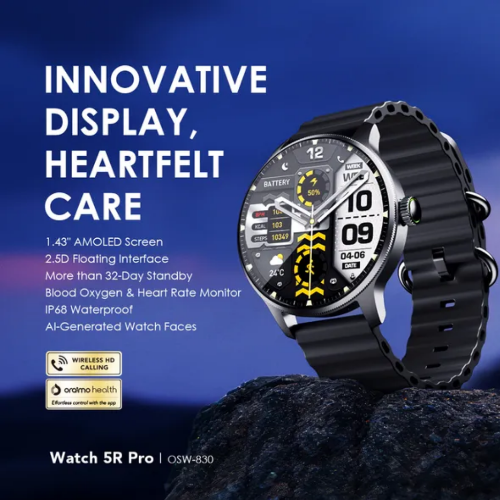oraimo Watch 5R Pro 1.43" AMOLED 2.5D Floating Interface IP68 Smart Watch