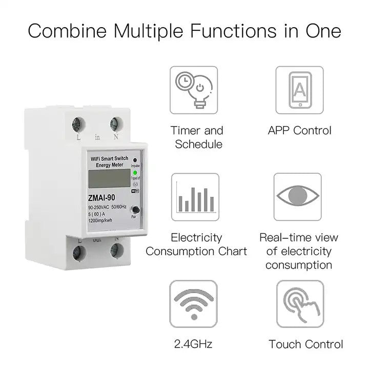 SLAWAi-90 Wifi Smart Home Energy Real Time Electricity Meter Easy Installation Remote APP Control
