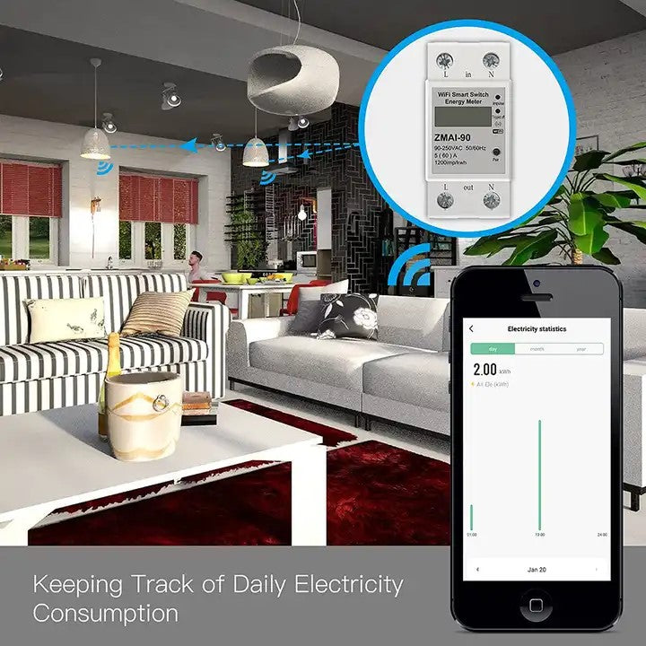 SLAWAi-90 Wifi Smart Home Energy Real Time Electricity Meter Easy Installation Remote APP Control