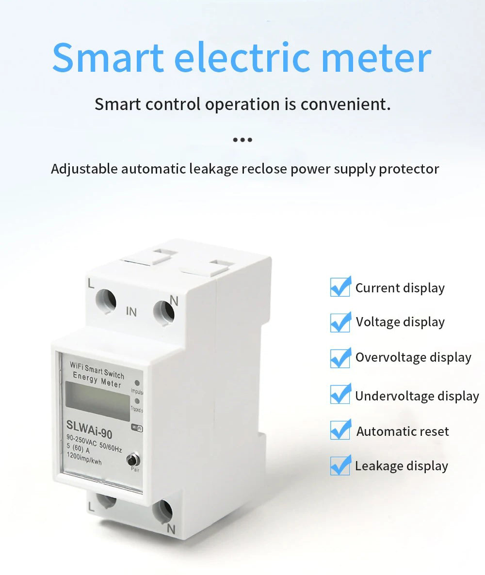 SLAWAi-90 Wifi Smart Home Energy Real Time Electricity Meter Easy Installation Remote APP Control
