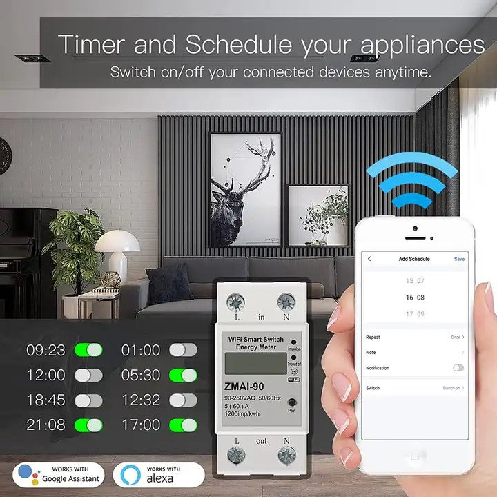 SLAWAi-90 Wifi Smart Home Energy Real Time Electricity Meter Easy Installation Remote APP Control
