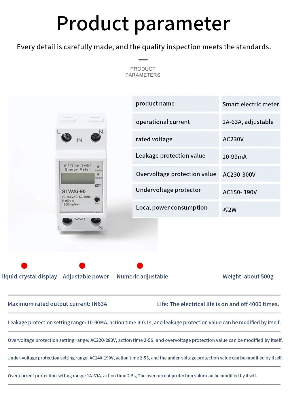 SLAWAi-90 Wifi Smart Home Energy Real Time Electricity Meter Easy Installation Remote APP Control