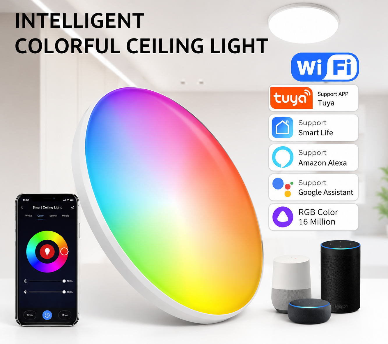 Premium Smart Ceiling Light – RGB Ambient Lighting with Voice Control