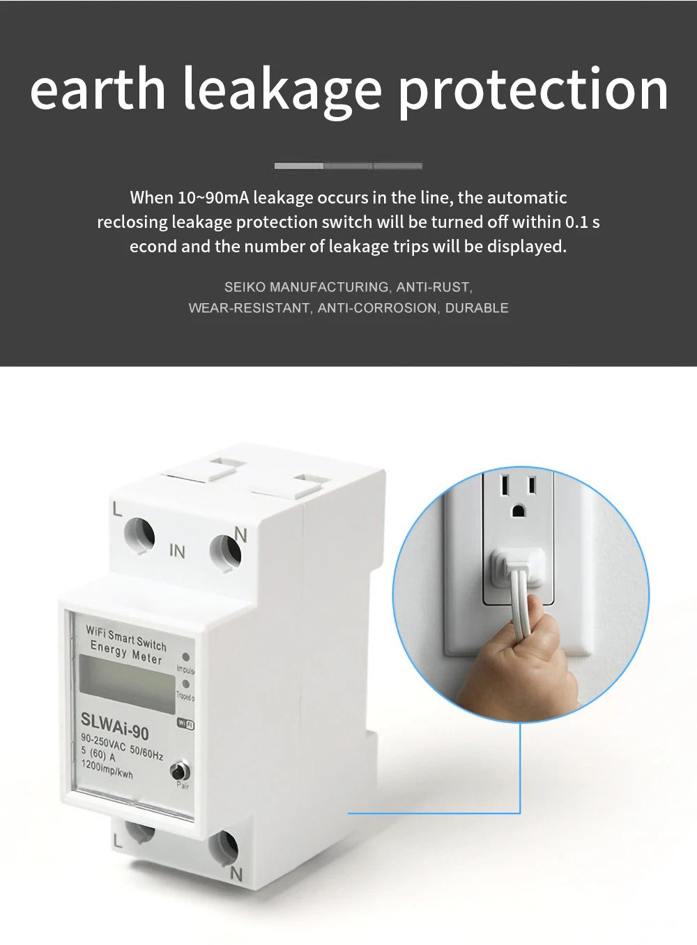 SLAWAi-90 Wifi Smart Home Energy Real Time Electricity Meter Easy Installation Remote APP Control