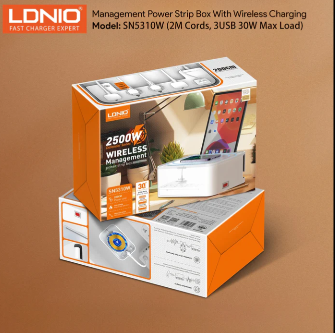 LDNIO SN5310W 15W Wireless 2500W 5Ports Universal Power Socket Management Box