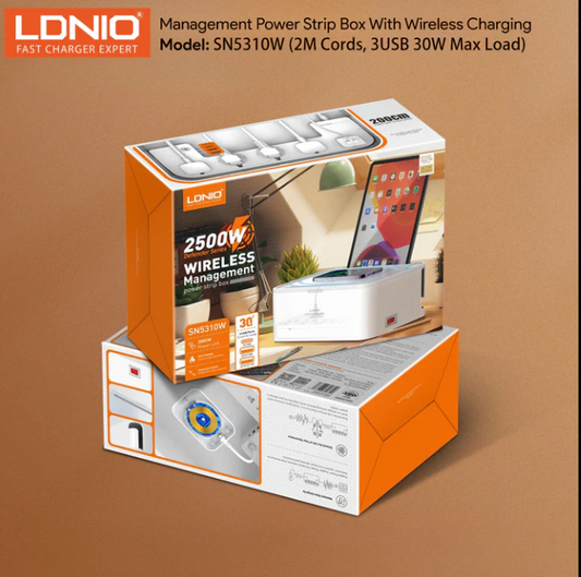 LDNIO SN5310W 15W Wireless 2500W 5Ports Universal Power Socket Management Box