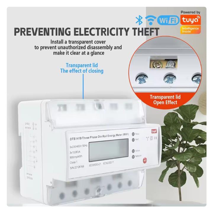 TUYA WIFI Electricity Meter Wireless Three Phase Din Rail Energy Meter Wifi Smart Meter with Remote Control Power Switch