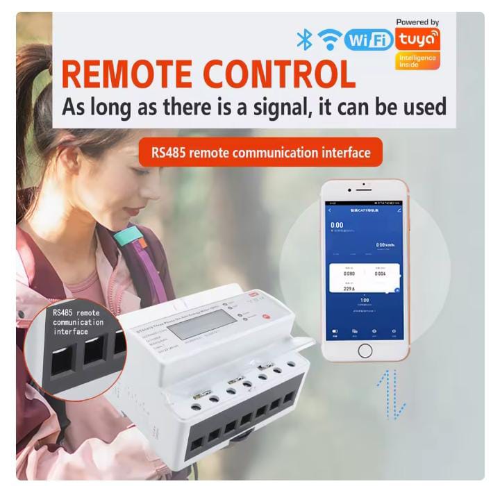 TUYA WIFI Electricity Meter Wireless Three Phase Din Rail Energy Meter Wifi Smart Meter with Remote Control Power Switch