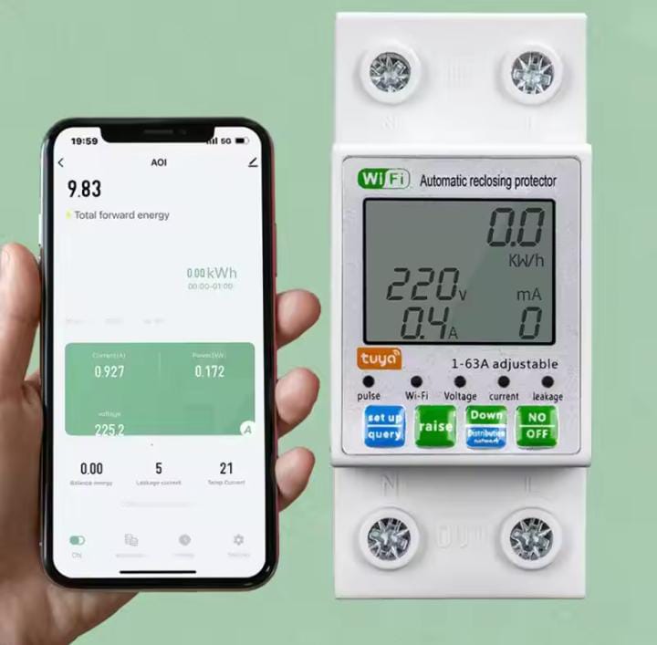 TUYA WiFi Prepaid Meter Smart Meter Power Monitor Smart Circuit Breaker Over Under Voltage Protector 2P 63A leakage protection
