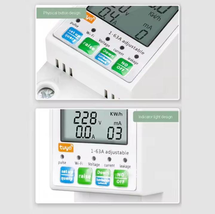 TUYA WiFi Prepaid Meter Smart Meter Power Monitor Smart Circuit Breaker Over Under Voltage Protector 2P 63A leakage protection