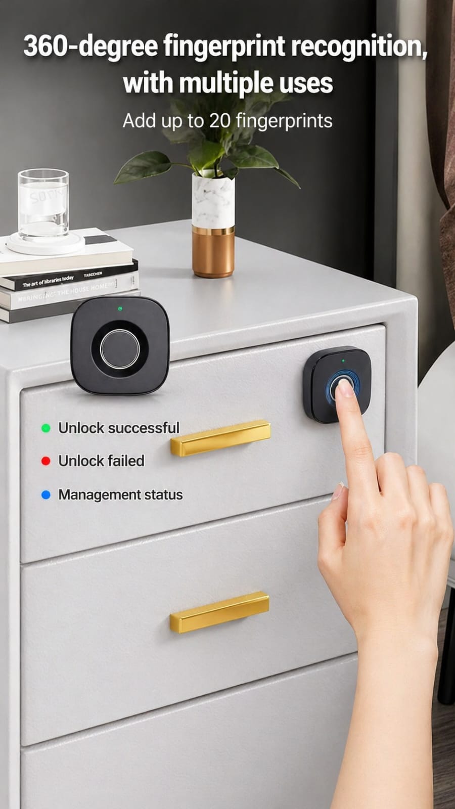 Fingerprint Cabinet Lock, Smart Biometric, Fit for Keyless Hidden File Drawer Wardrobe, Child Safety Electric Fingerprint Lock, DIY Wooden Furniture Privacy for Home Office