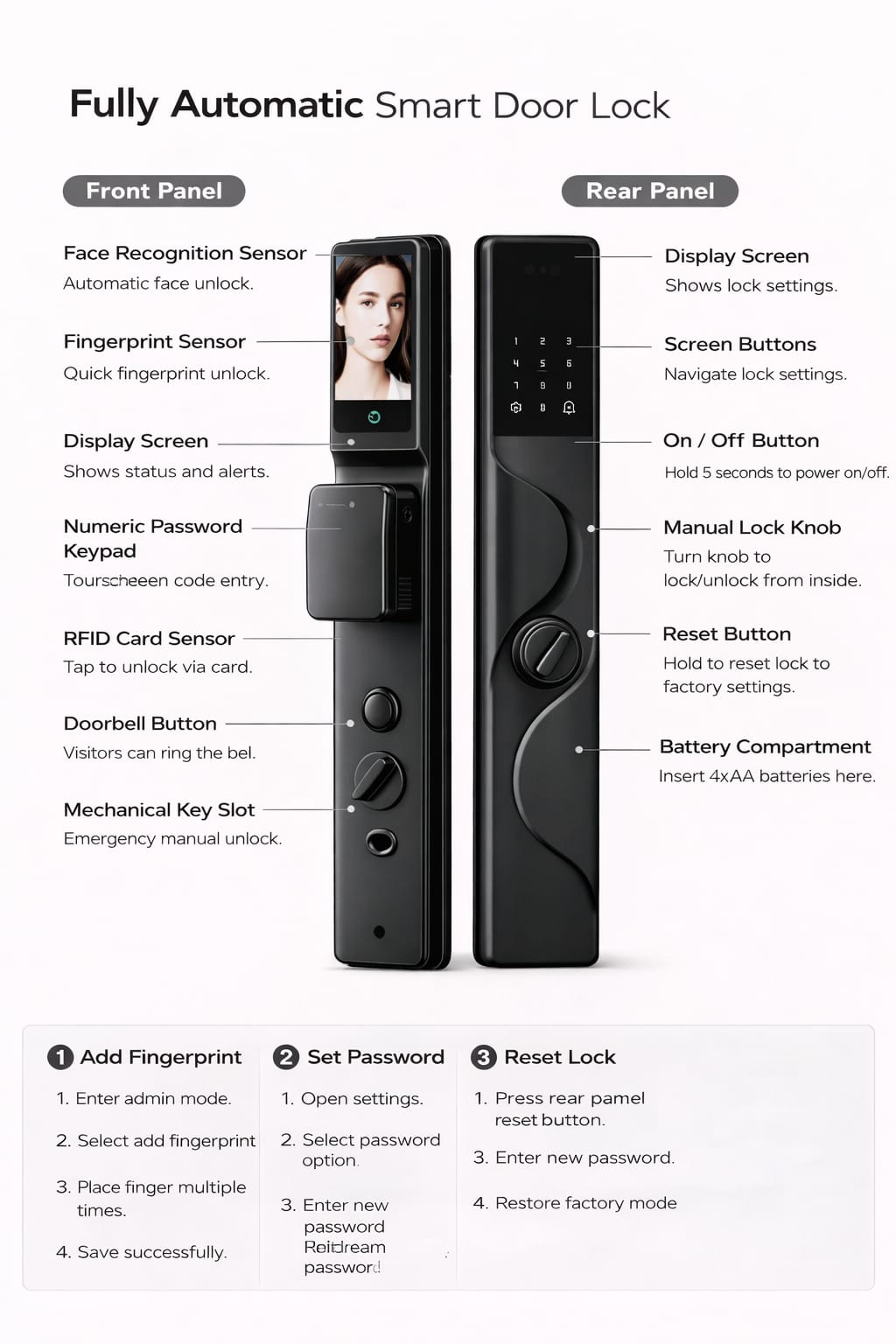 Smart Fingerprint Digital Door Lock – Password, IC Card & Key | Fully Automatic Security Lock