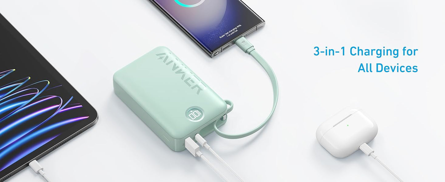 Anker Power Bank (20,000mAh, 22.5W, Built-In USB-C Cable)A1647